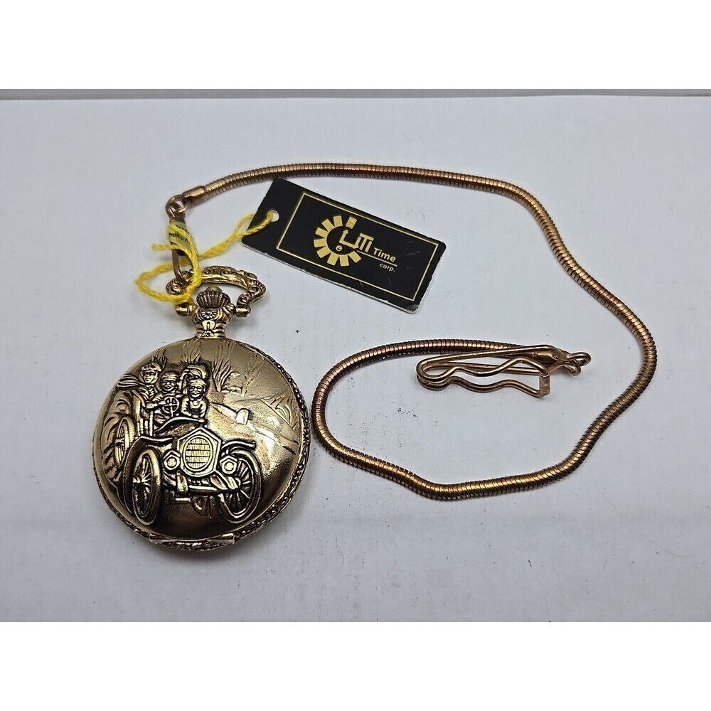Vintage Unitron Quartz Gold Tone Pocket Watch Antique Car Hunter New Battery